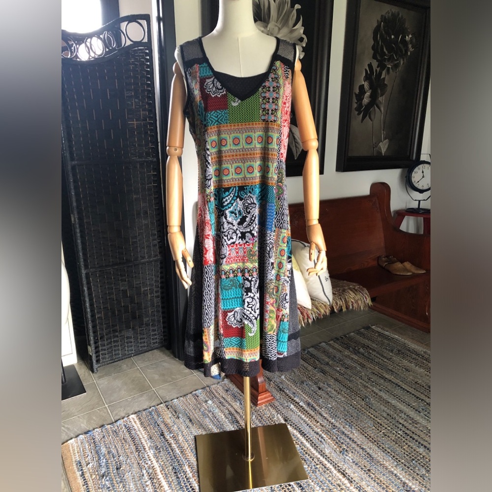 Vintage ZOE Multicolor Patchwork Sleeveless Midi Dress
Size L/XL
